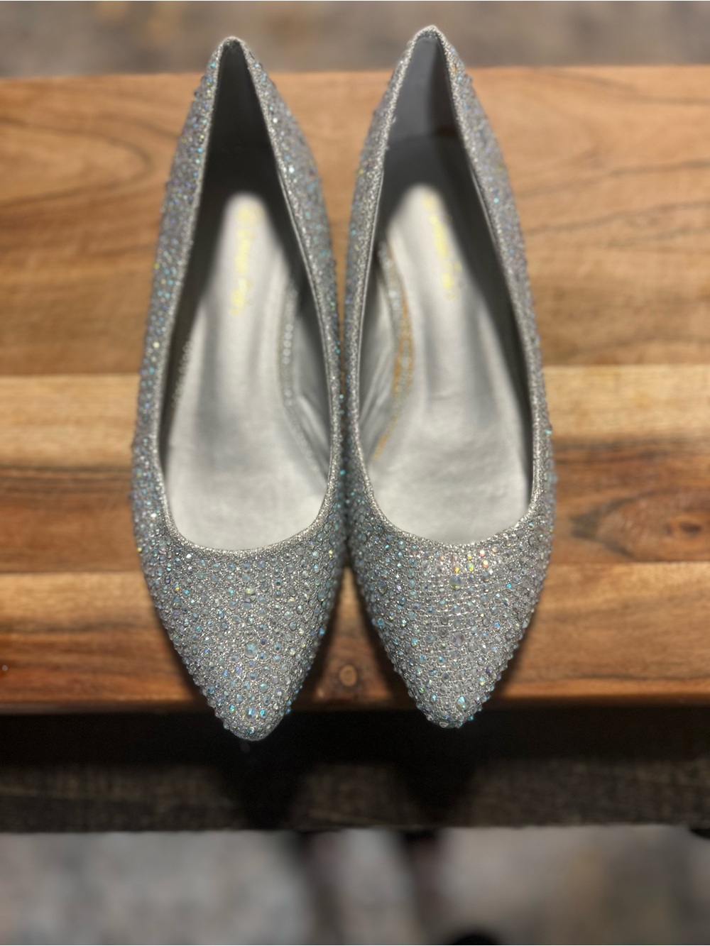 Women's Silver Glitter Pointed Toe Flats